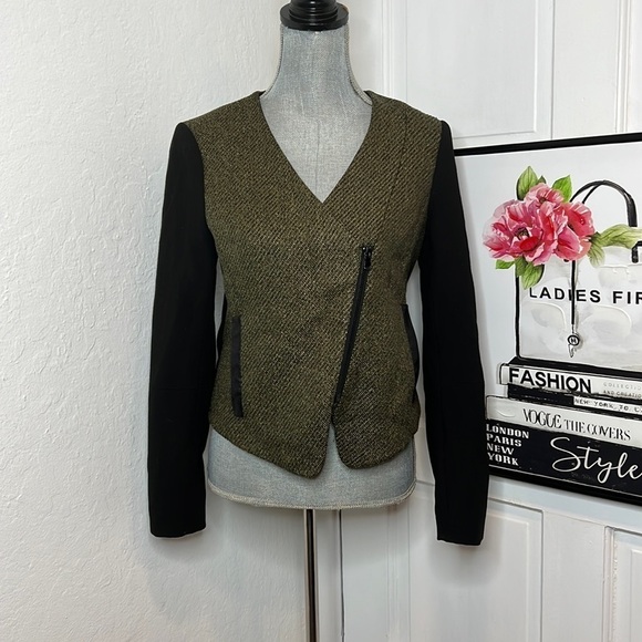 Tibi Olive Green & Black Tweed Blazer Size 4 - Picture 1 of 7